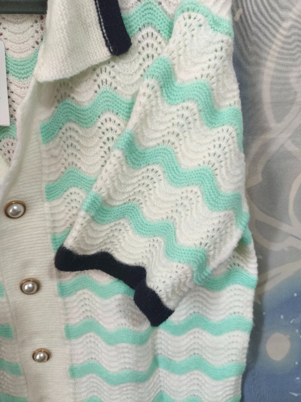 Casablanca Openwork Wave Pattern Short-Sleeved Knit Cardigan - Picture 5 of 6